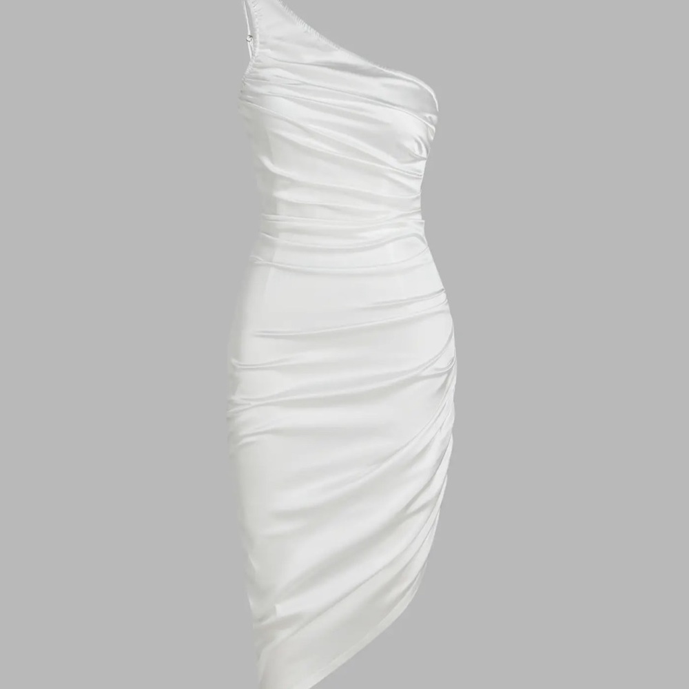 WHITE SILK ONE SHOULDER MAXI DRESS